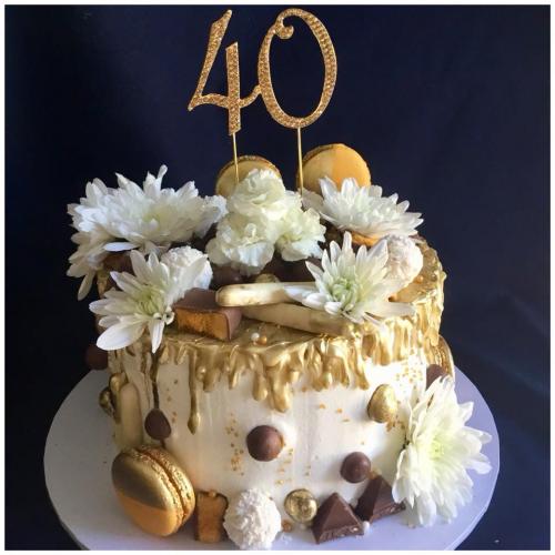 40 Birthday Gold Drip, chocolates, fresh flowers and macarons Adult Birthday