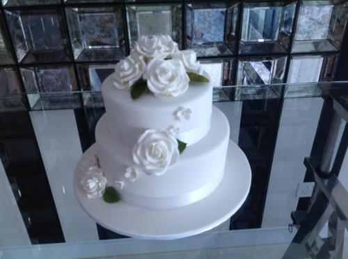 Fondant 2 tier elegant Wedding Cake with sugar roses.